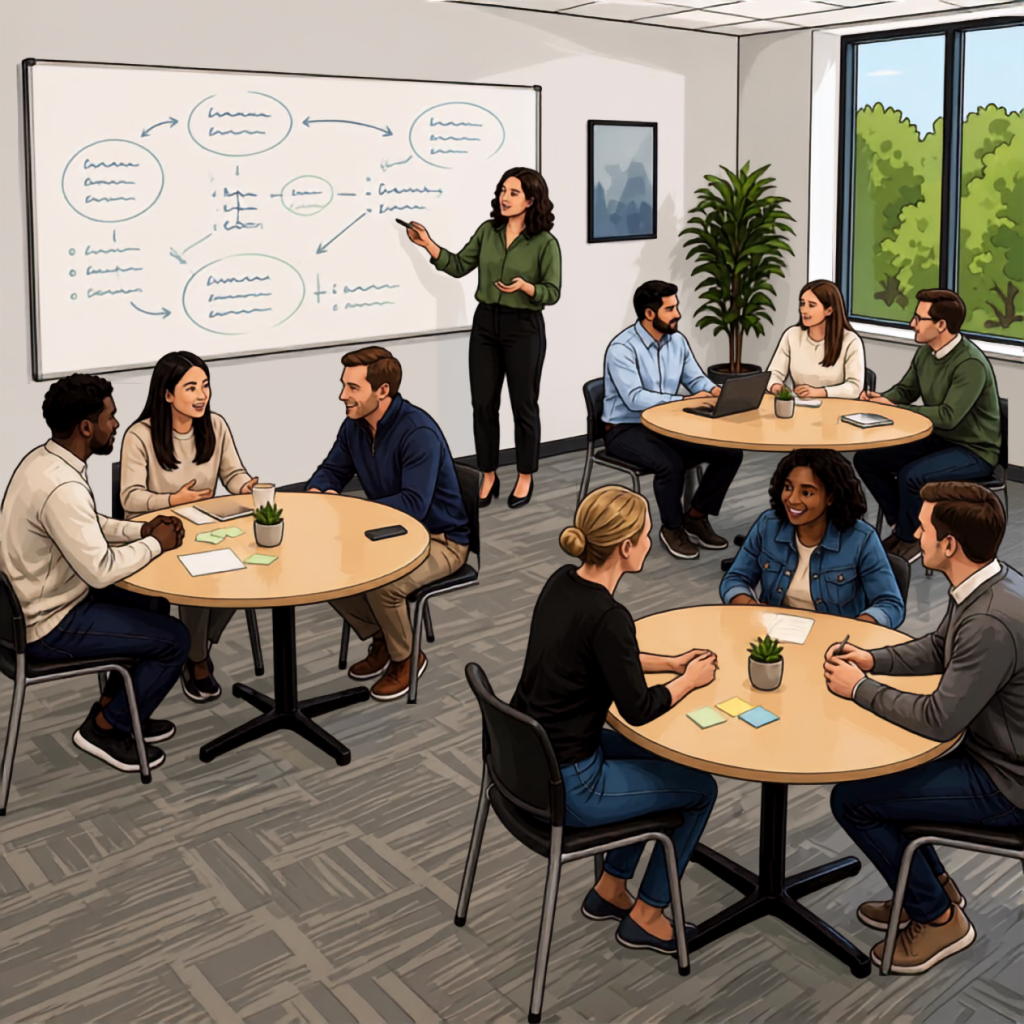 Image of people discussing how to create a brand story